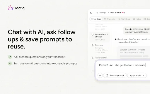 Tactiq: Transcrição e Resumos por IA para Google Meet, Zoom e Teams - Screenshot 5