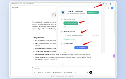 Save ChatGPT to Notion: Exporte Conversas Facilmente – Versão 9.4.0 - Screenshot 1