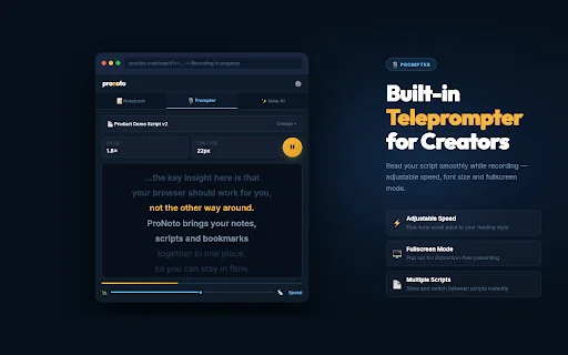Pronoto: Teleprompter e Resumos com IA – Extensão Chrome - Screenshot 2