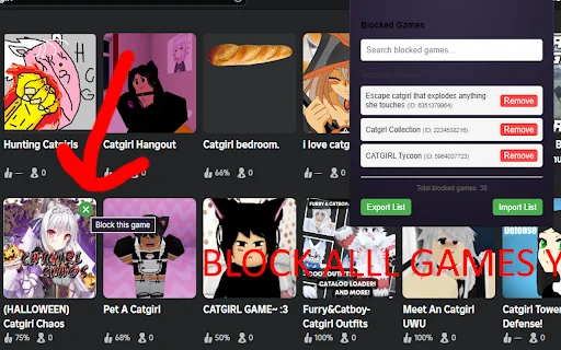 Roblox Game Blocker: Oculte Jogos Indesejados e Limpe seu Feed - Screenshot 1